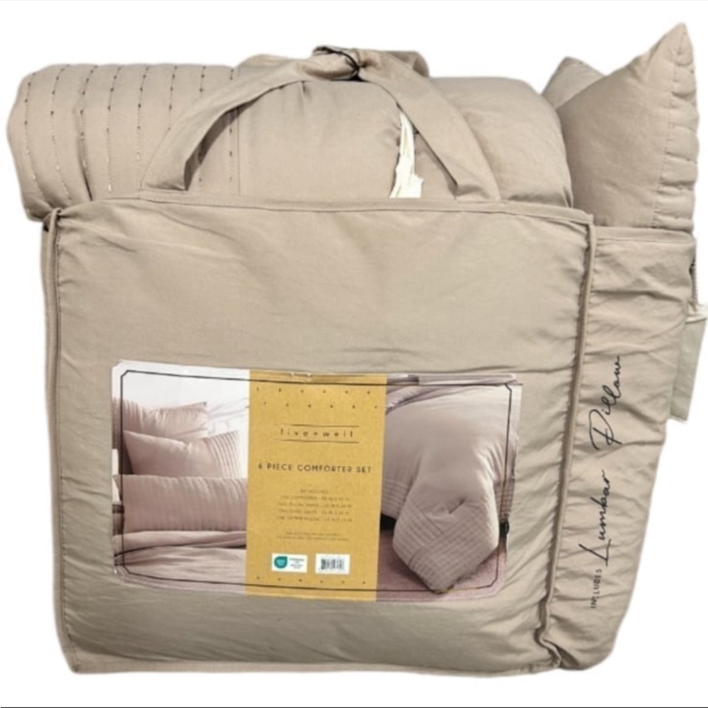 Live Well 6 Piece Brown Queen Comforter Set with Lumbar Pillow New with Tags